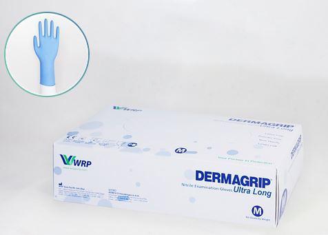 DERMAGRIP®Нітрилові Оглядові Рукавички Ультра Плюс, не містять латексу, нестерильні, неопудрені з подовженим манжетом, розм.S
